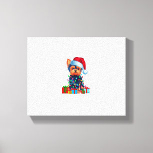 Yorkie hond lelijke kerstverlichting Santa Hat Yor Canvas Afdruk