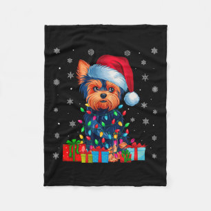Yorkie hond lelijke kerstverlichting Santa Hat Yor Fleece Deken