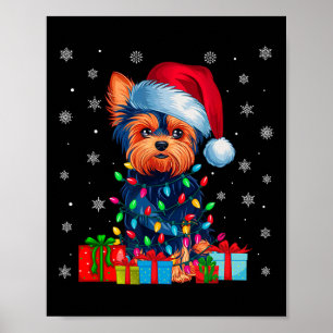Yorkie hond lelijke kerstverlichting Santa Hat Yor Poster