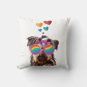 Yorkie-hond met harten Valentijnsdag Kussen