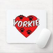 Yorkie Hond Pootafdrukken En Rode Hart Muismat (Met muis)