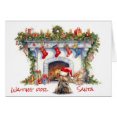 Yorkie Hond Wachten voor Kerstmis Open haard (Voorkant Horizontaal)