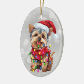 Yorkie in Kerst Lichten Keramisch Ornament (Links)