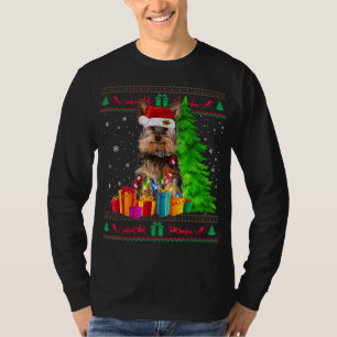 Yorkie kerstboom Light Santa Hat Hondenliefhebber T-shirt