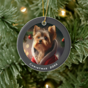 Yorkie kerstdatum of voeg Pet Photo Keramisch Ornament