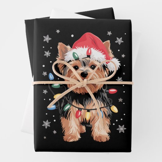 Yorkie Kersthond Lange Kerst Geschenk Inpakpapier Vel (In situ)