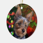 Yorkie Kerstmis Keramisch Ornament (Links)