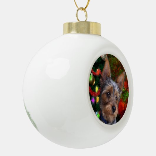 Yorkie Kerstmis Keramische Bal Ornament (Links)