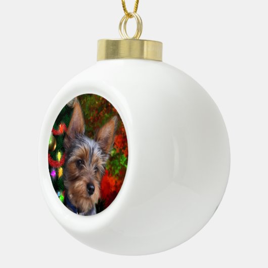 Yorkie Kerstmis Keramische Bal Ornament (Rechts)