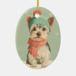 Yorkie Kerstsouvenir Keramisch Ornament