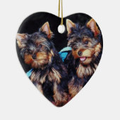 Yorkie kerstversieringen keramisch ornament (Rechts)