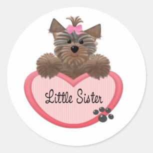 Yorkie Little Sister Ronde Sticker