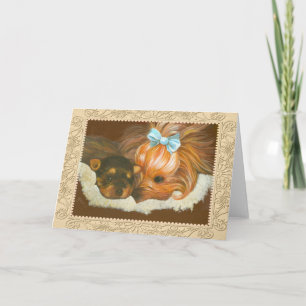 Yorkie Mama & Puppy Portret Wenskaart Kaart