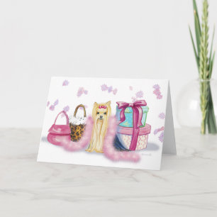 Yorkie met Feather Boa Wenskaarten Kaart