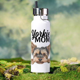 Yorkie Moeder Schattige Yorkie die gluurt Waterfles