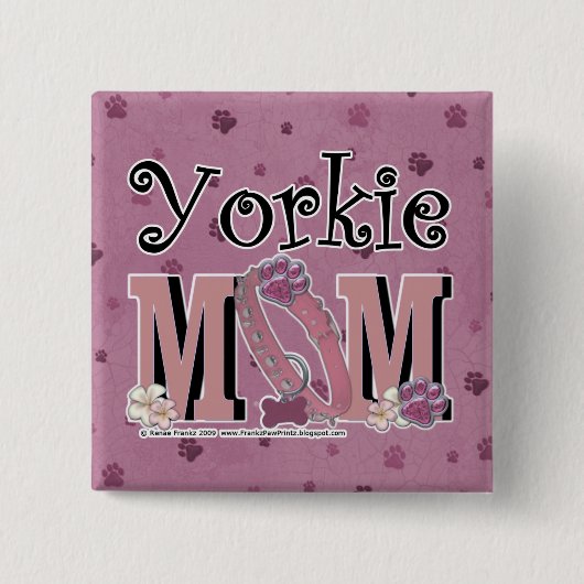 Yorkie MOM Vierkante Button 5,1 Cm (Voorkant)
