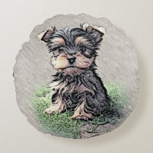 Yorkie, Natuur,hond Rond Kussen