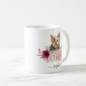 Yorkie Nom personnalisé Mug café floral (Devant droit)