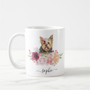 Yorkie Nom personnalisé Mug café floral