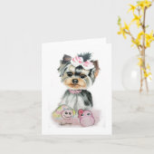 Yorkie Note Cards Kaart (Gele Bloem)