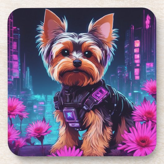 Yorkie- onderzetters met kurk rug - set van 6 (Voorkant)