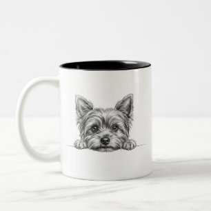 Yorkie Peekaboo Schets Koffiemok Tweekleurige Koffiemok