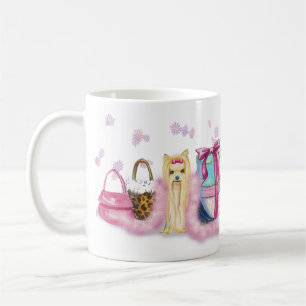 Yorkie Pink Feather Boa Coffee Cup Mok