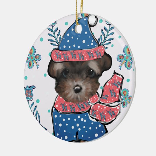 Yorkie Poo Keramisch Ornament (Links)