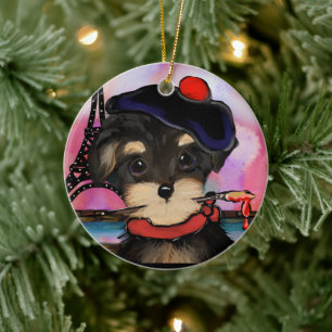 YORKIE POO-KUNSTENAAR IN PARIS KERAMISCH ORNAMENT