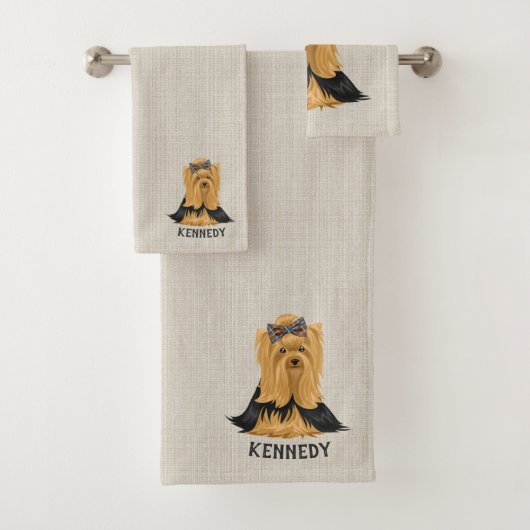 Yorkie Puppy | Dog Yorkshire Terrier Gepersonalise Bad Handdoek (Insitu)