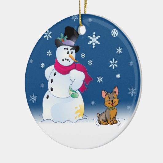 Yorkie puppy en Snowman Keramisch Ornament (Links)