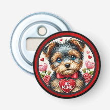 Yorkie Puppy Valentijn Buttom Bottle Opener