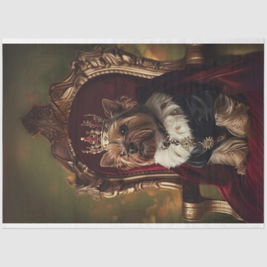Yorkie Red Kings Stoel Lichte Achtergrond Decoupag Tissuepapier (Voorkant)
