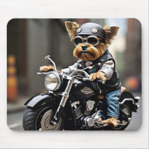 Yorkie Riding Motorcycle Muismat