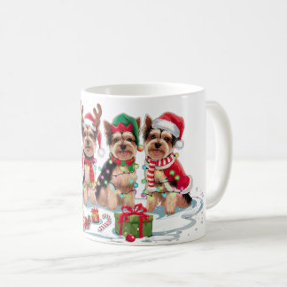 Yorkie Santa hat gewei elf kerstverlichting Koffiemok