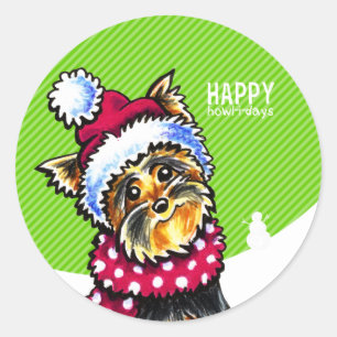 Yorkie Scarf Happy Howl-i-days Ronde Sticker