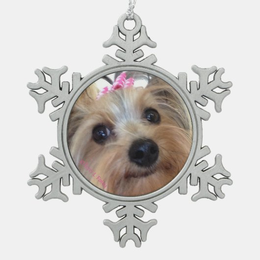 Yorkie Snowflake-kerstversiering Tin Sneeuwvlok Ornament (Voorkant)