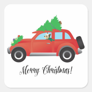 Yorkie Terrier-hond die een kerstauto bestuurt Vierkante Sticker