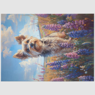 Yorkie Terrier Paarse Lupine Bloemen Decoupage Tissuepapier