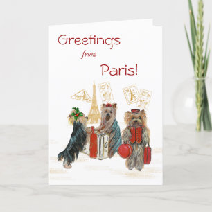 Yorkie Travel Paris Eiffeltoren Kerst Kaart