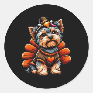Yorkie Turkije Outfit Schattige Yorkshire Terrier Ronde Sticker
