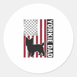 Yorkie Vader Patriottische Vintage Gravure Hond Sh Ronde Sticker