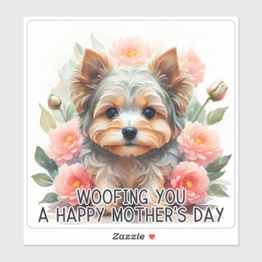 Yorkie Woofing You Happy Mother's Day - Sticker (Feuille)