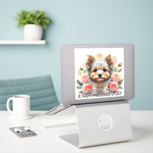 Yorkie Woofing You Happy Mother's Day - Sticker (Ordinateur portable sur le bureau)
