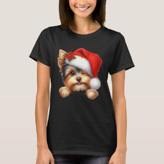 Yorkie Yorkshire Terrier Dog Christmas Santa Hat D T-shirt