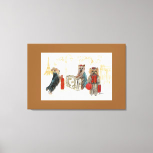 Yorkies & Eiffeltoren in Parijs Canvas Afdruk