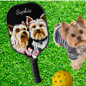 Yorkies en roze rozen pickleball paddle