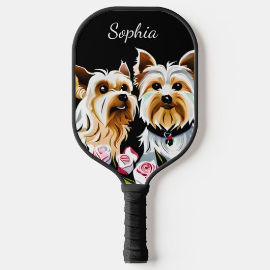 Yorkies en roze rozen pickleball paddle (Voorkant)