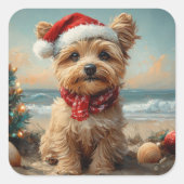 Yorkipoo Dog Christmas  Beach Vierkante Sticker (Voorkant)