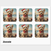 Yorkipoo Dog Christmas  Beach Vierkante Sticker (Vel)
